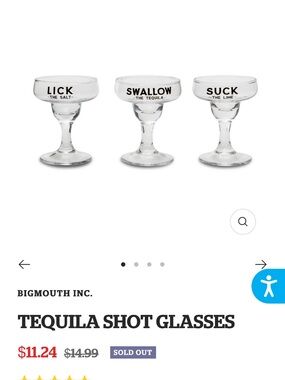 Bigmouth Inc Clear Tequila Shot Glasses (Set of 3) - new in box